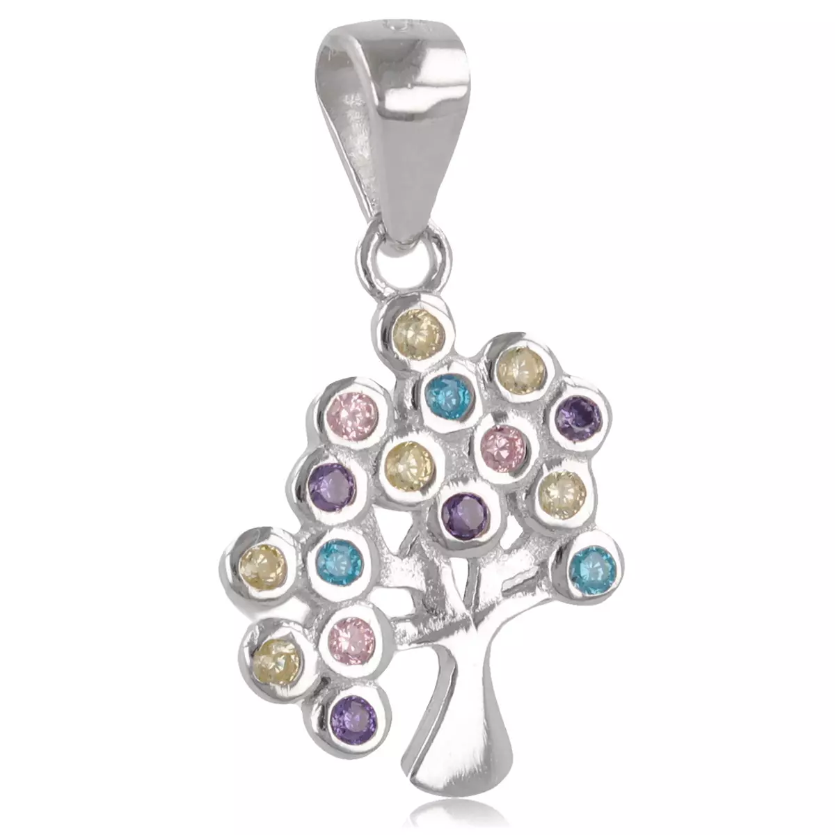 les trésors de lily Pendentif Argent 'Arbre de Vie' multicolore argenté (rhodié) 11x10 mm [R0695]