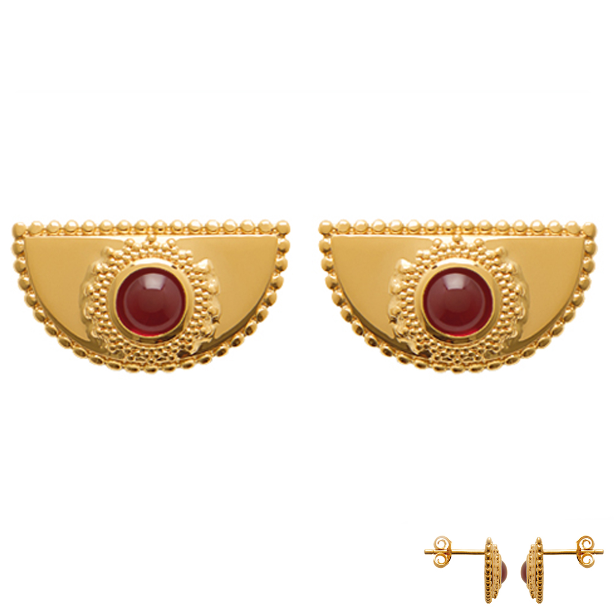 Boucles Plaqué Or \'Cleopatra\' rouge doré - 19x10 mm - [Q4951]