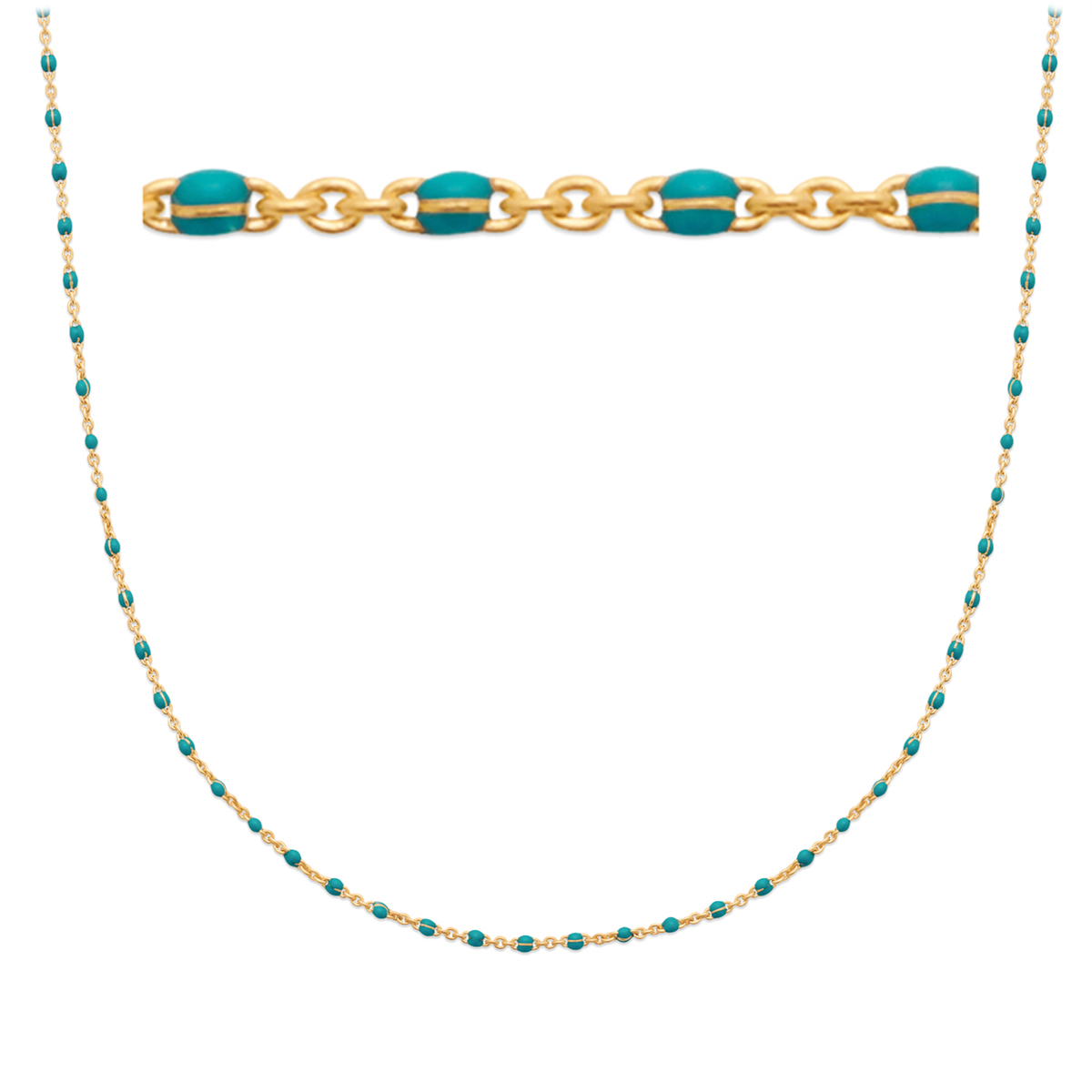 Collier Plaqué Or \'Boho\' tuirquoise doré (billes) - 45 cm, 2 mm - [Q4953]