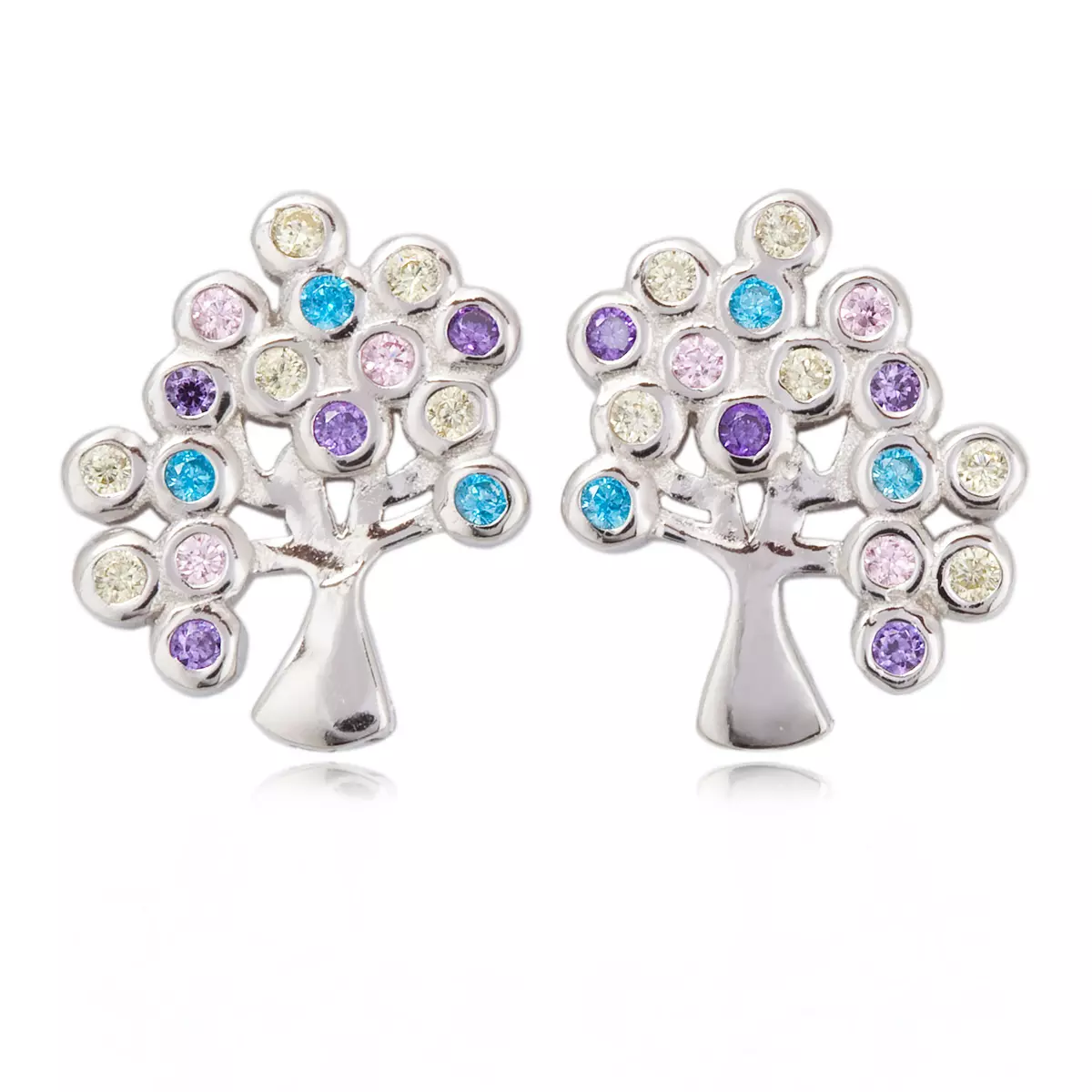 les trésors de lily Boucles Argent 'Arbre de Vie' multicolore argenté (rhodié) 11x9 mm [R0700]