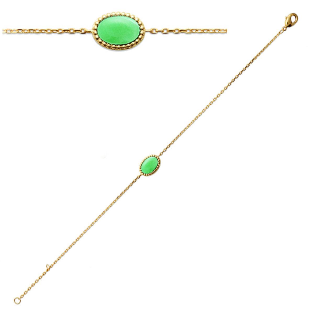 Bracelet Plaqué Or \'Cléopatra\' aventurine doré - 18 cm 10x7 mm - [Q4957]