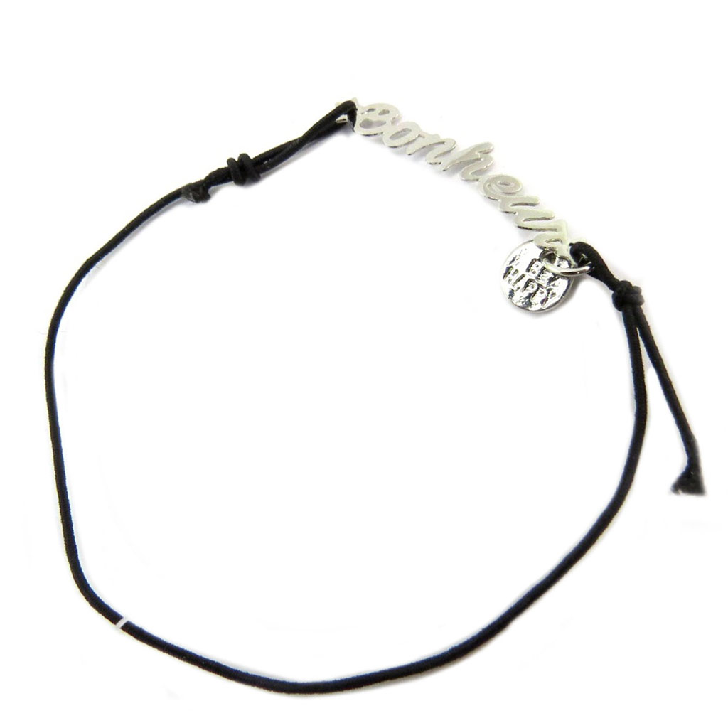Bracelet élastique \'Messages\' argenté noir (bonheur) - [P5370]