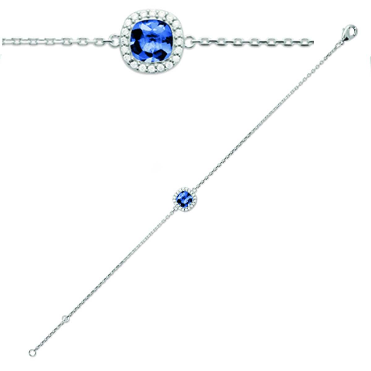 Bracelet Argent \'Sissi\' bleu argenté (rhodié) - 9x9 mm - [Q4958]