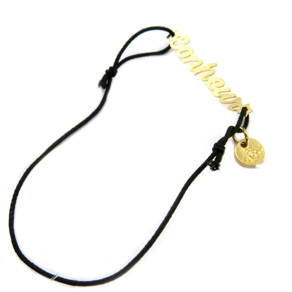 Bracelet élastique \'Messages\' doré noir (bonheur) - [P5371]