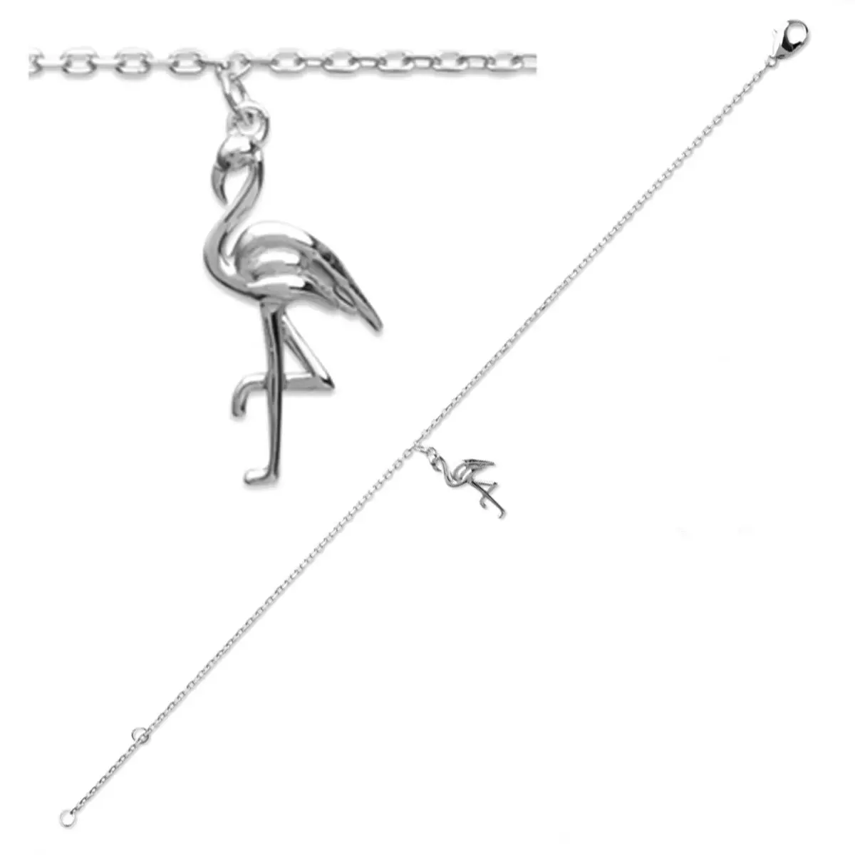 les trésors de lily Chaîne Cheville Argent 'Flamant Rose' argenté (rhodié) 25 cm 16x8 mm [Q4959]