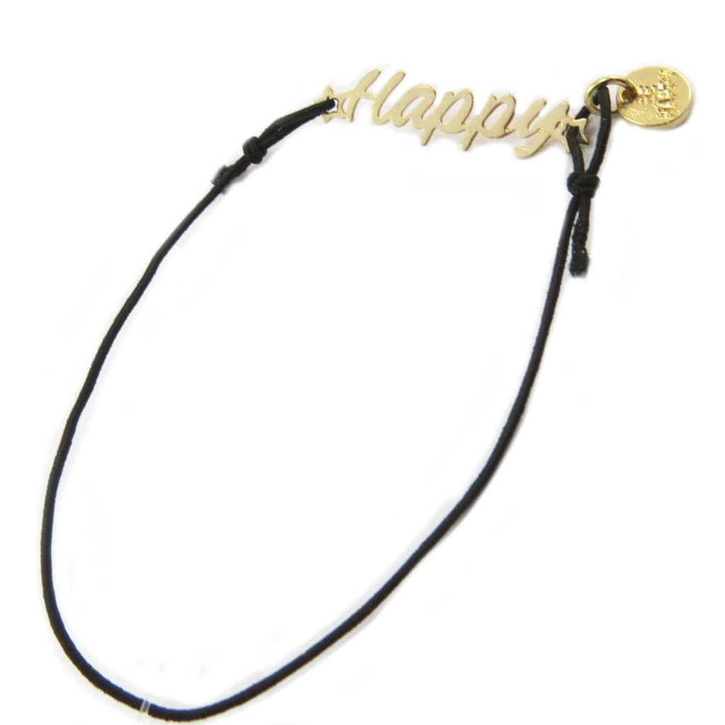 Bracelet élastique \'Messages\' doré noir (happy) - [P5372]