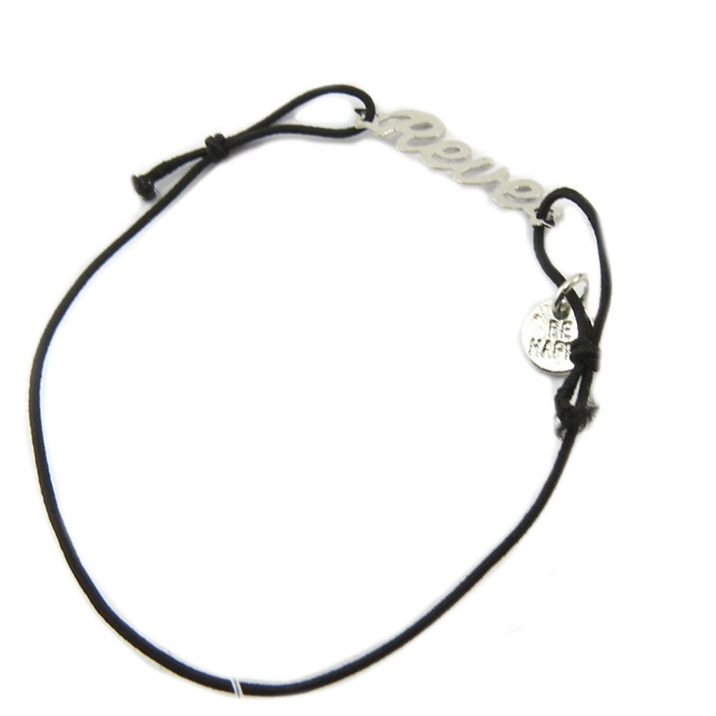 Bracelet élastique \'Messages\' argenté noir (Rêve) - [P5377]