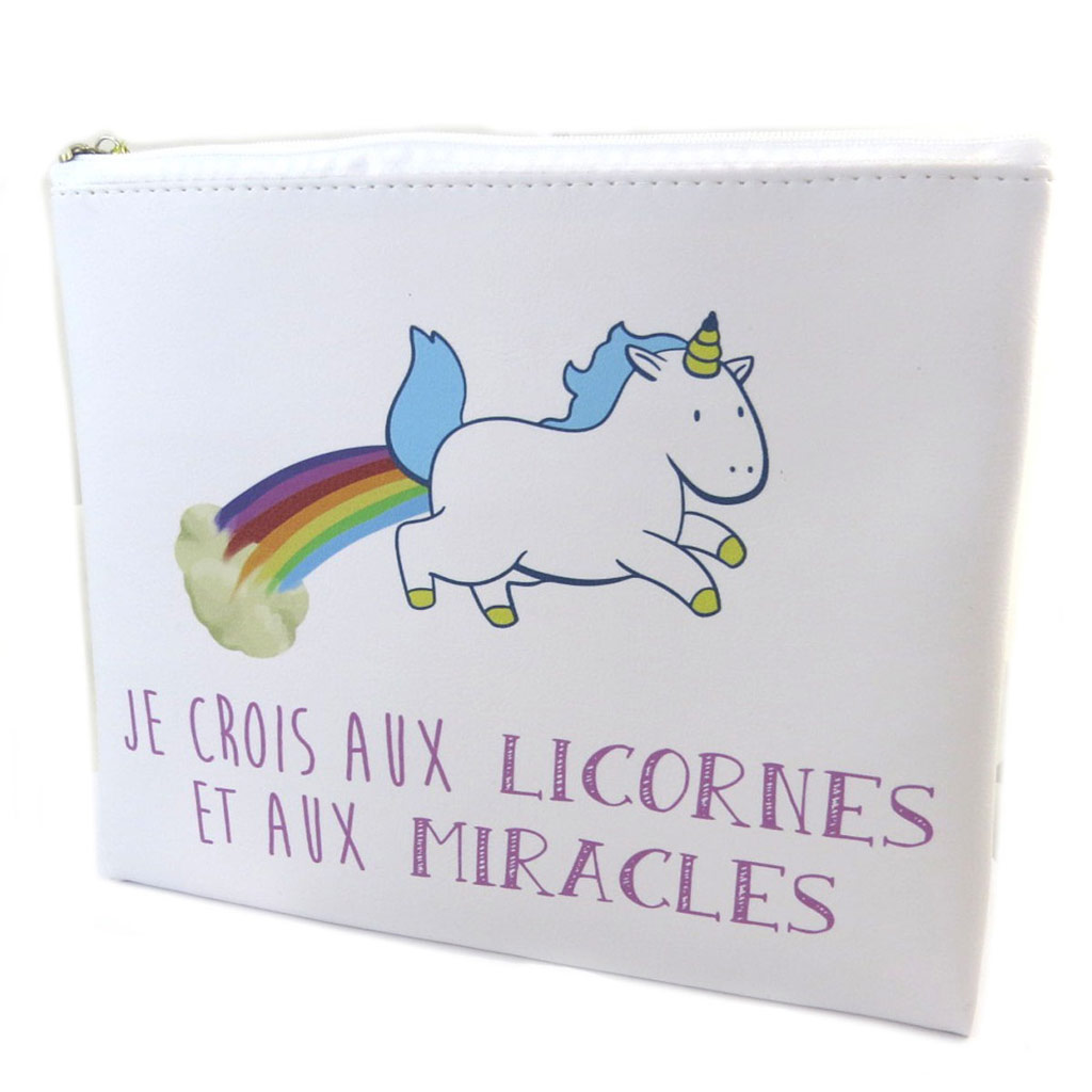 Trousse plate \'Licorne My Unicorn\' blanc (Je crois aux Licornes et aux Miracles) - 22x185 cm - [P5381]