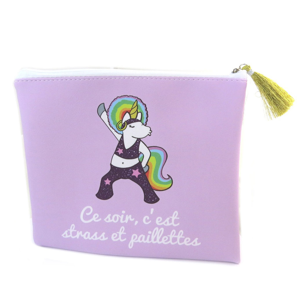 Trousse plate \'Licorne My Unicorn\' violet (Ce soir c\'est strass et paillettes) - 22x185 cm - [P5383]