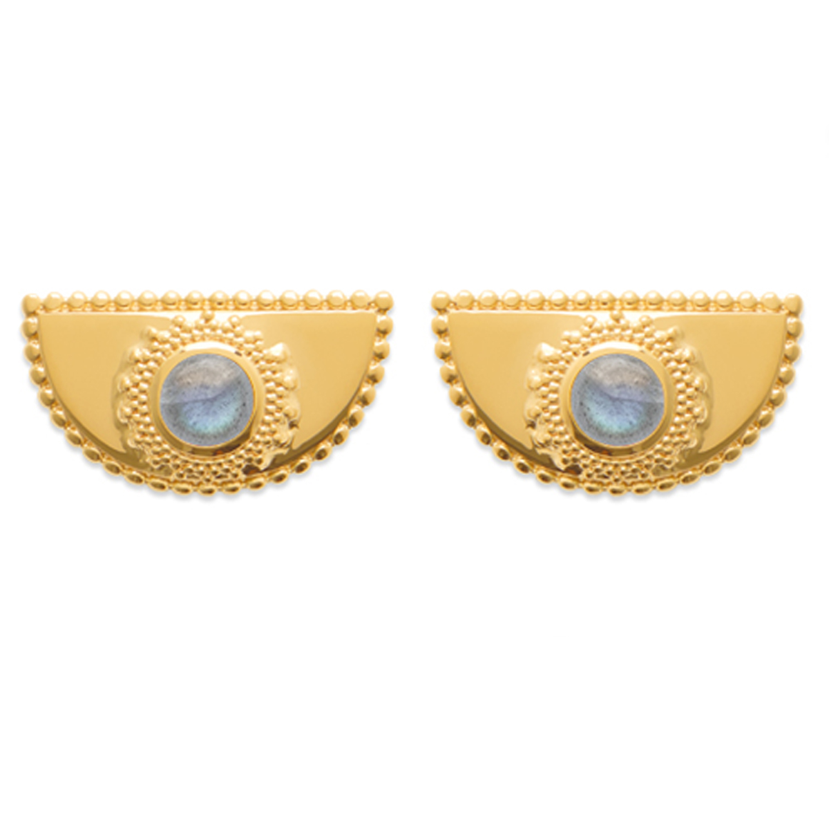 Boucles Plaqué Or \'Cleopatra\' labradorite doré - 19x10 mm - [Q6270]
