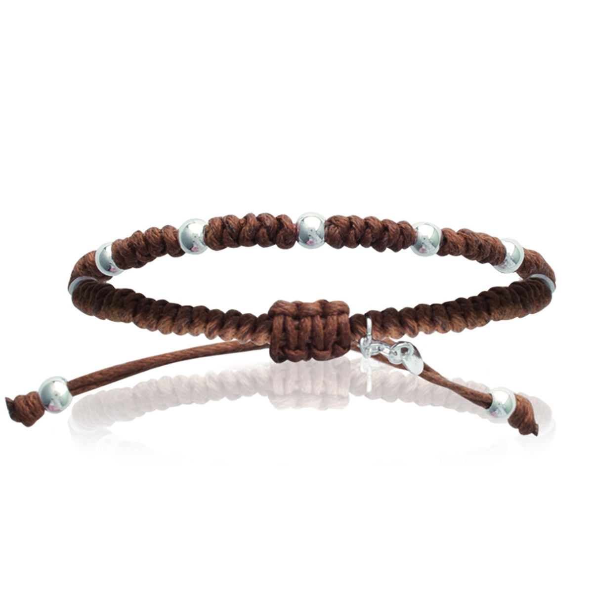 Bracelet Argent shambhala \'Billes\' marron camel - 4 mm - [I8065]