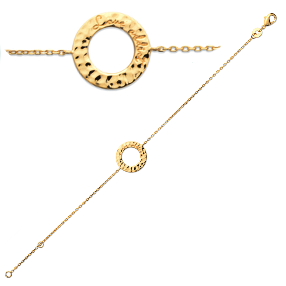 Bracelet Plaqué Or \'Cléopatra\' doré martelé - 18 cm 15 mm (love addict) - [Q6277]