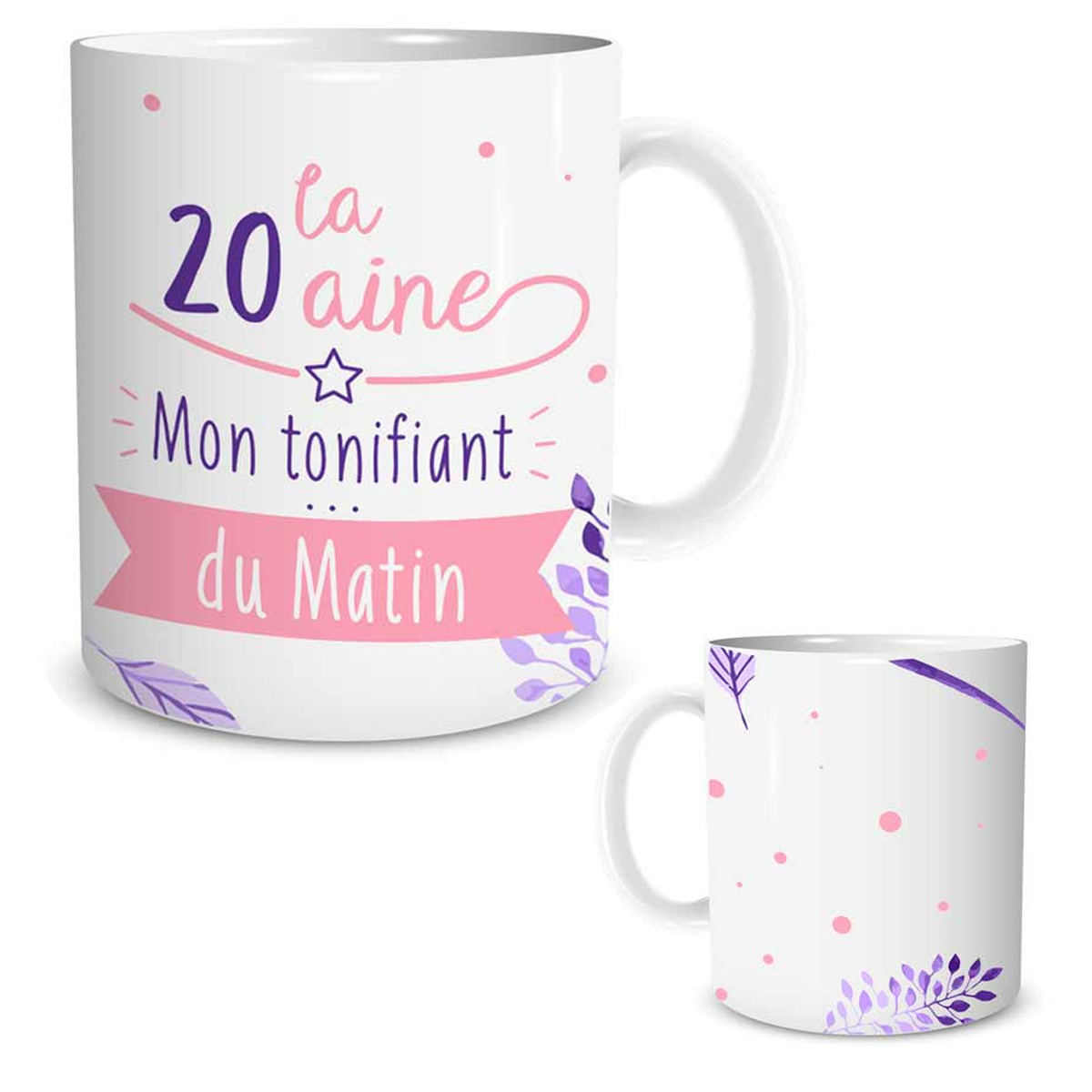 Mug céramique \'20 ans \' blanc rose (Mon tonifiant du matin) - [P5456]