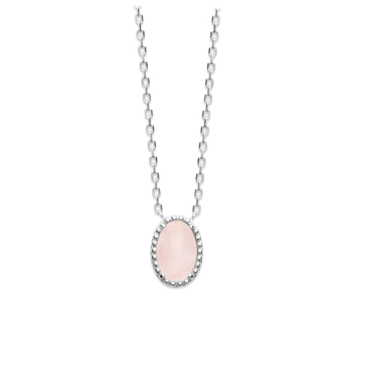 Collier argent \'Cléopatra\' quartz rose argenté (rhodié) - 10x8 mm - [Q6293]