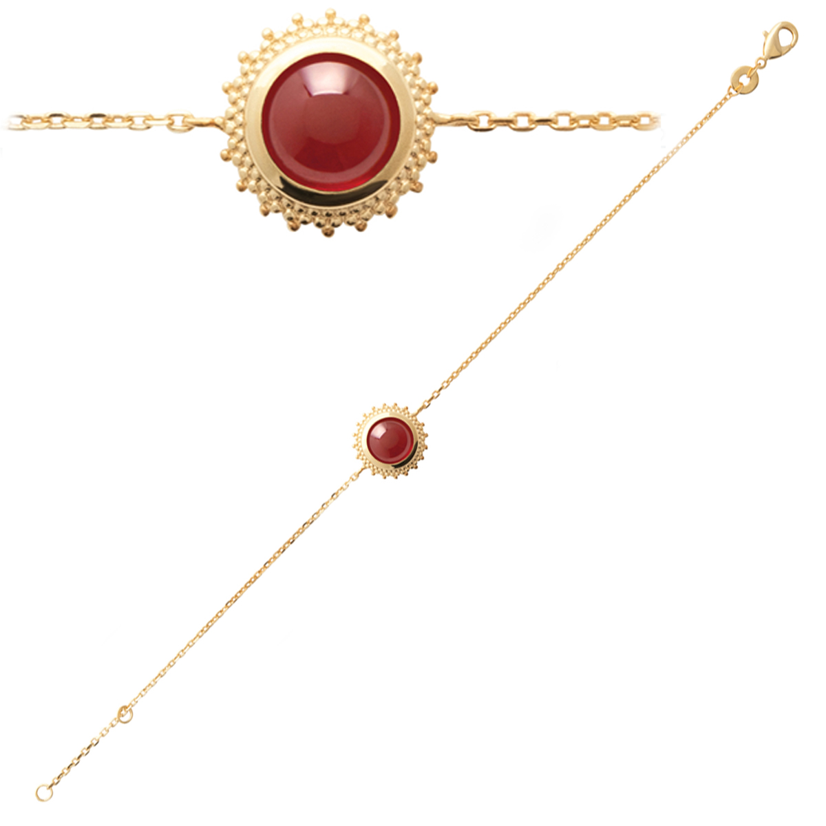 Bracelet Plaqué Or \'Cléopatra\' rouge doré - 18 cm 13 mm - [Q6299]