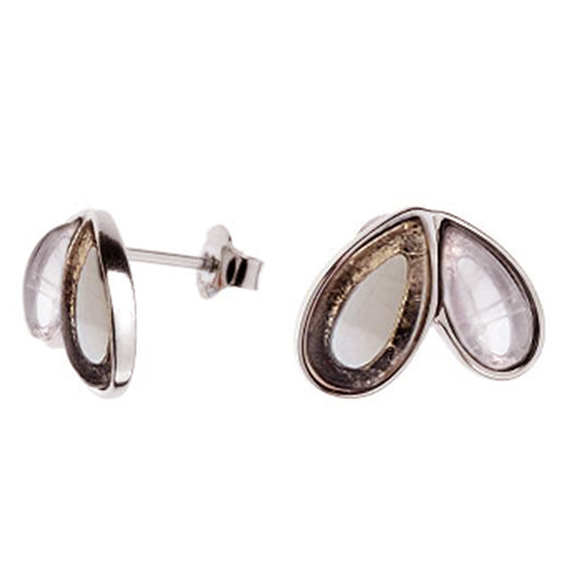Boucles d\'oreilles Argent \'Meghan\' gris rose (quartz) argenté (rhodié) - 15x10 mm - [R0774]