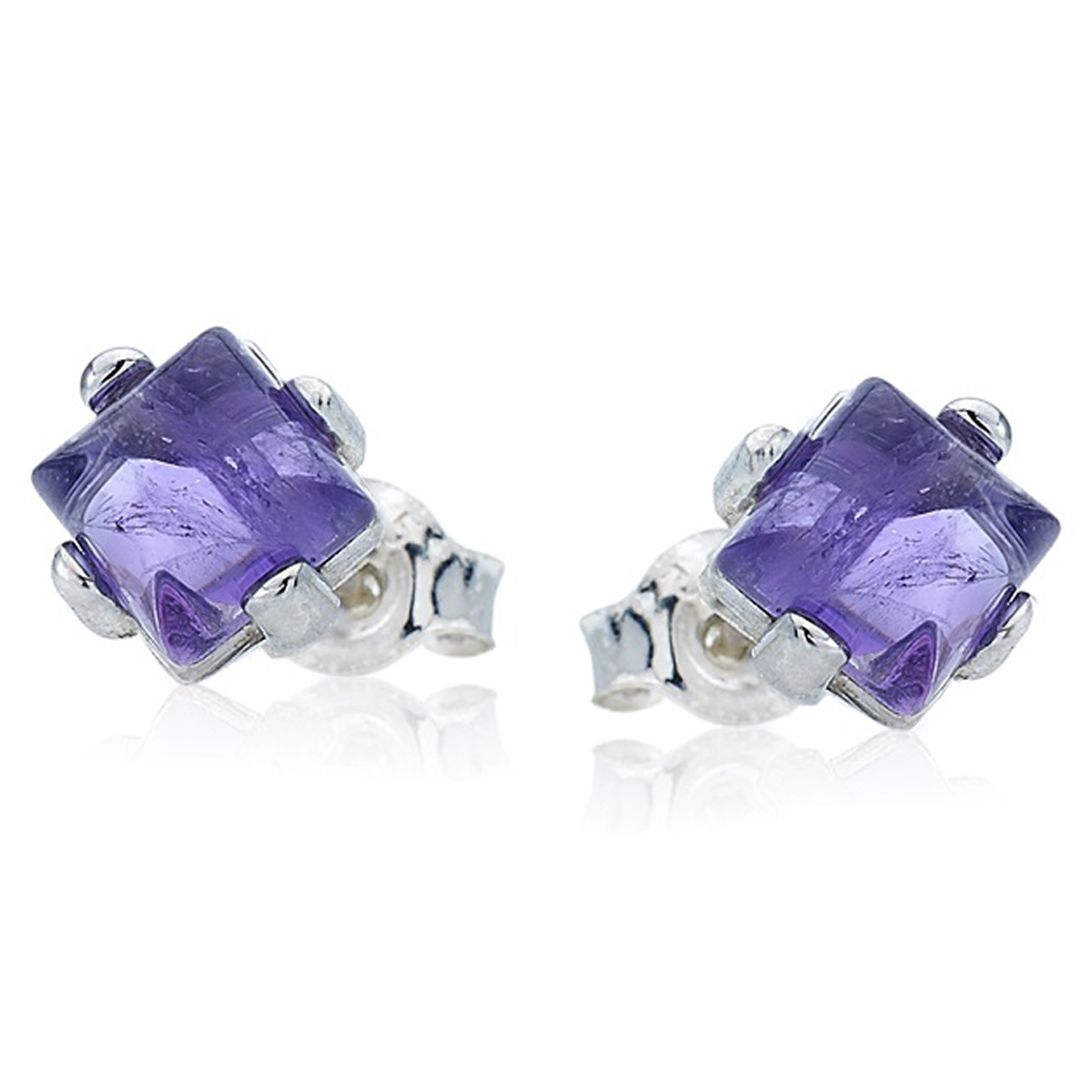 Boucles d\'oreilles Argent \'Meghan\' améthyste argenté (rhodié) - 6x6 mm - [R0802]
