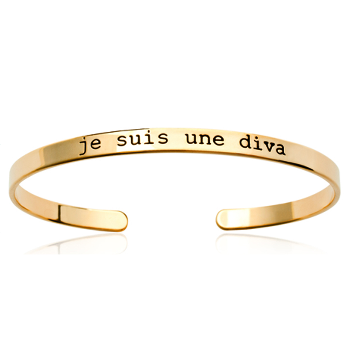 Bracelet plaqué or ouvert \'Messages\' (Je suis une diva) doré - 56 mm 4 mm - [P0150]