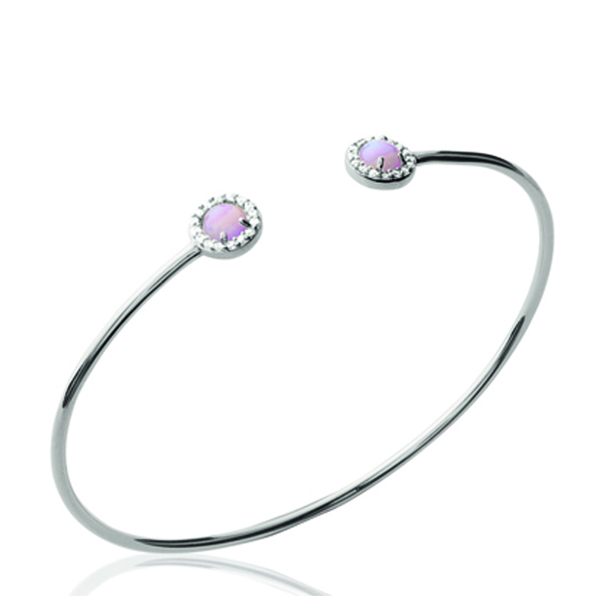 Bracelet argent ouvert \'Princesse Opale\' rose argenté (rhodié) - 58 mm, 6 mm - [P0152]