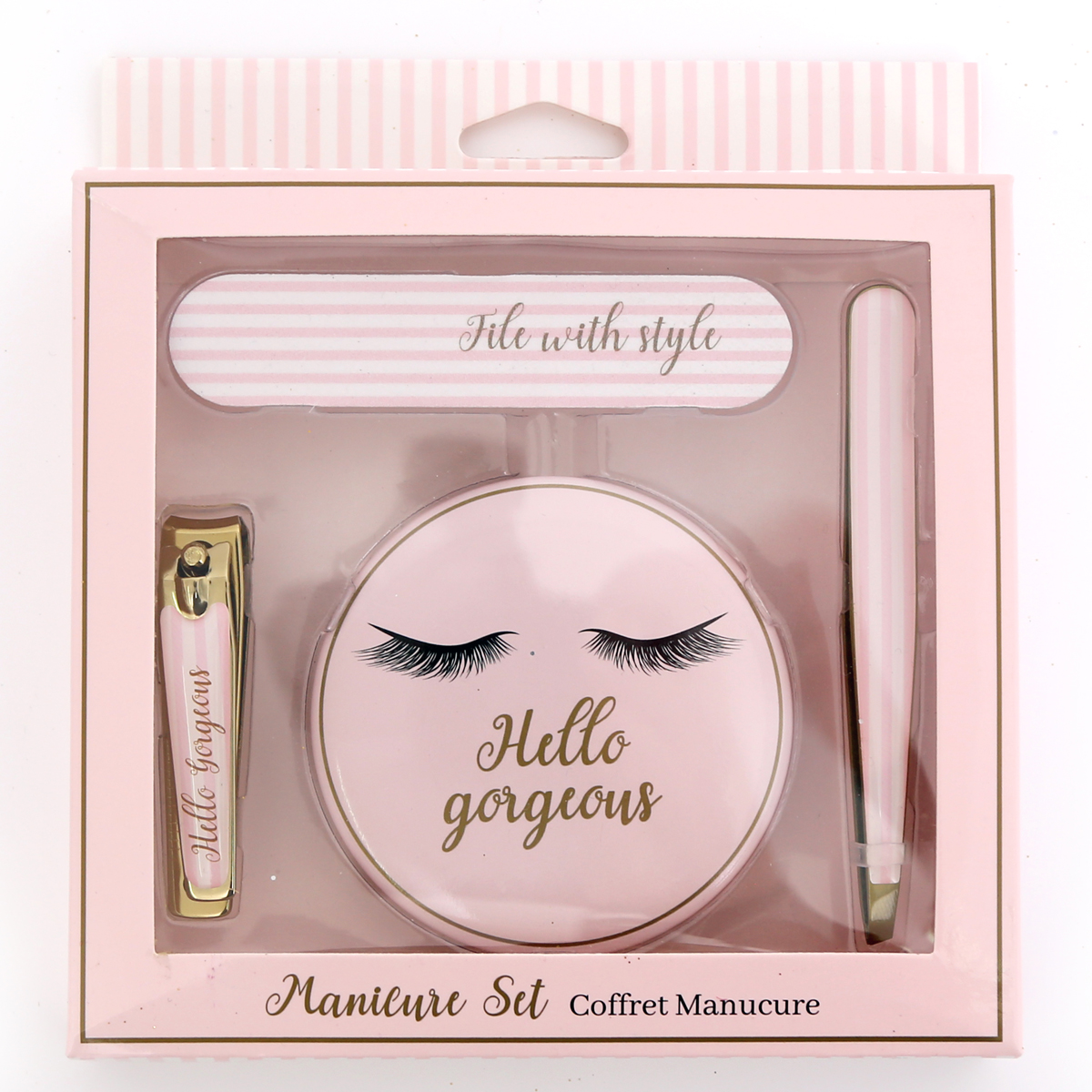 Coffret manucure \'Diva - Yeux Endormis\' rose (4 outils) - 146x134x2 cm - [R0855]