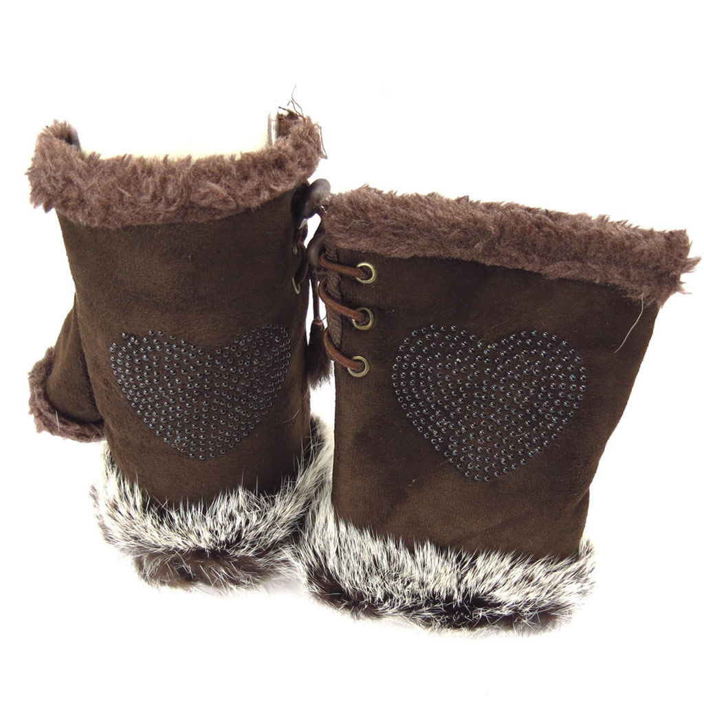 Mitaines fourrure \'Himalaya\' marron (coeur) - [Q5166]