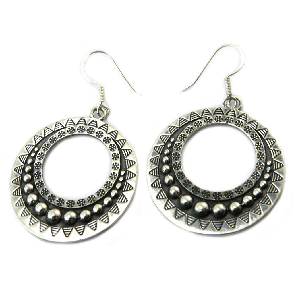 Boucles Argent \'Thaï Beauty\' argenté - 35 mm - [P3744]