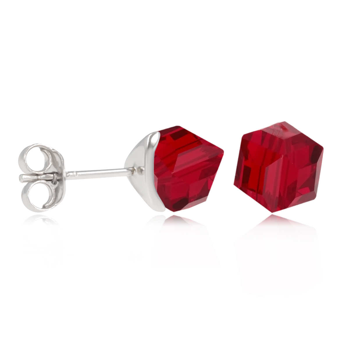 Boucles Argent \'Cubes de Cristal\' rouge argenté (rhodié) - 4 mm - [R1945]