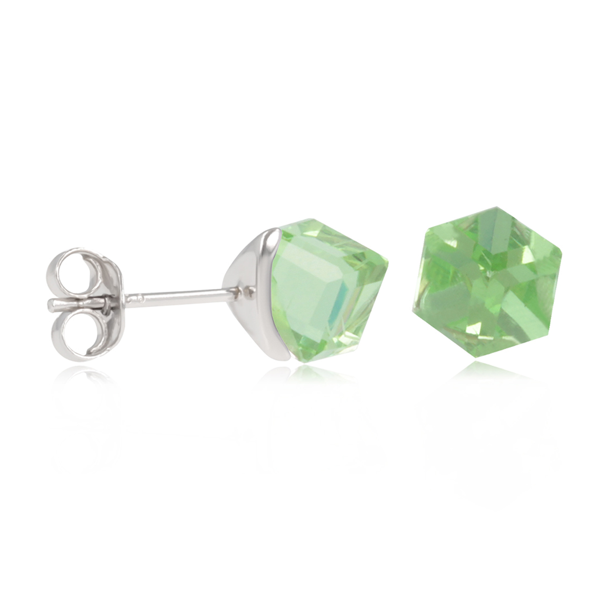 Boucles Argent \'Cubes de Cristal\' vert argenté (rhodié) - 4 mm - [R1948]