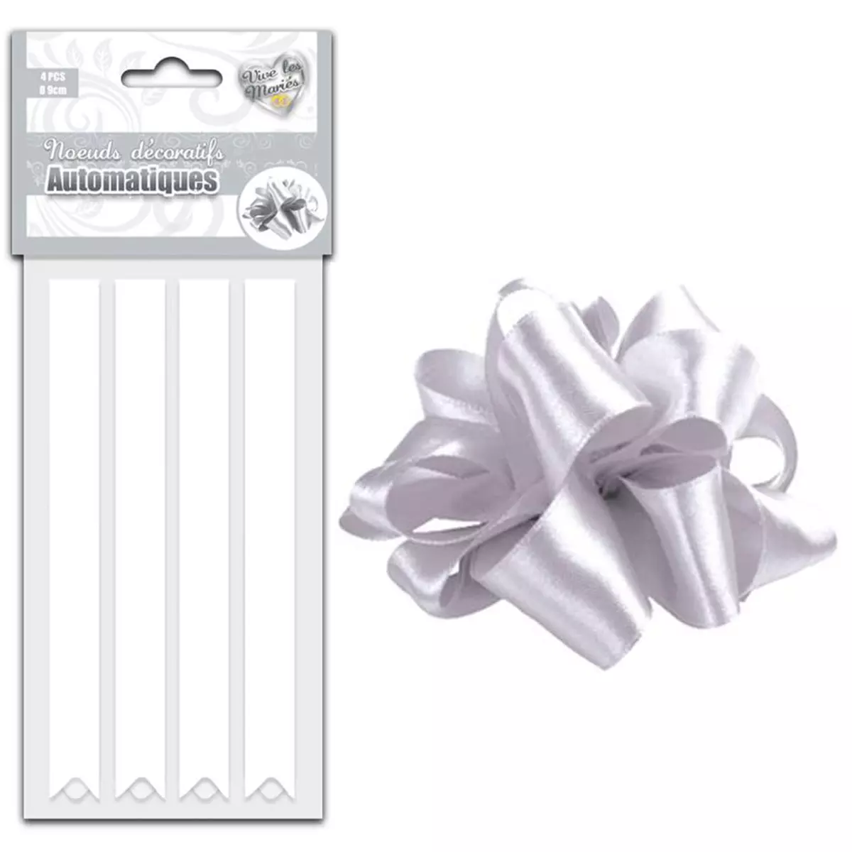 les trésors de lily Set de 4 noeuds automatique 'Mariage' blanc satiné 9 cm [A0207]