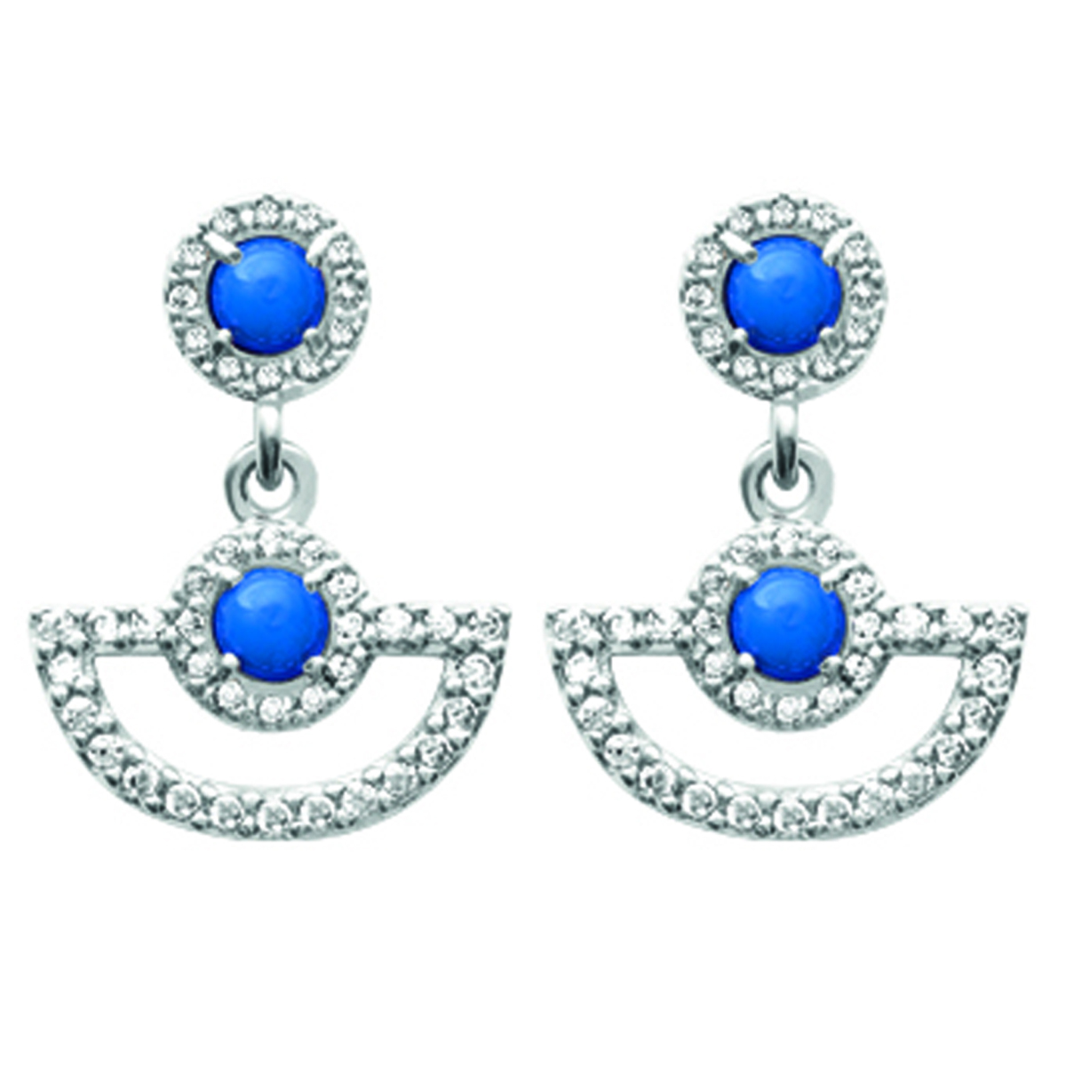 Boucles argent \'Princesse Opale\' bleu argenté (rhodié) - 18x13 mm - [P0185]
