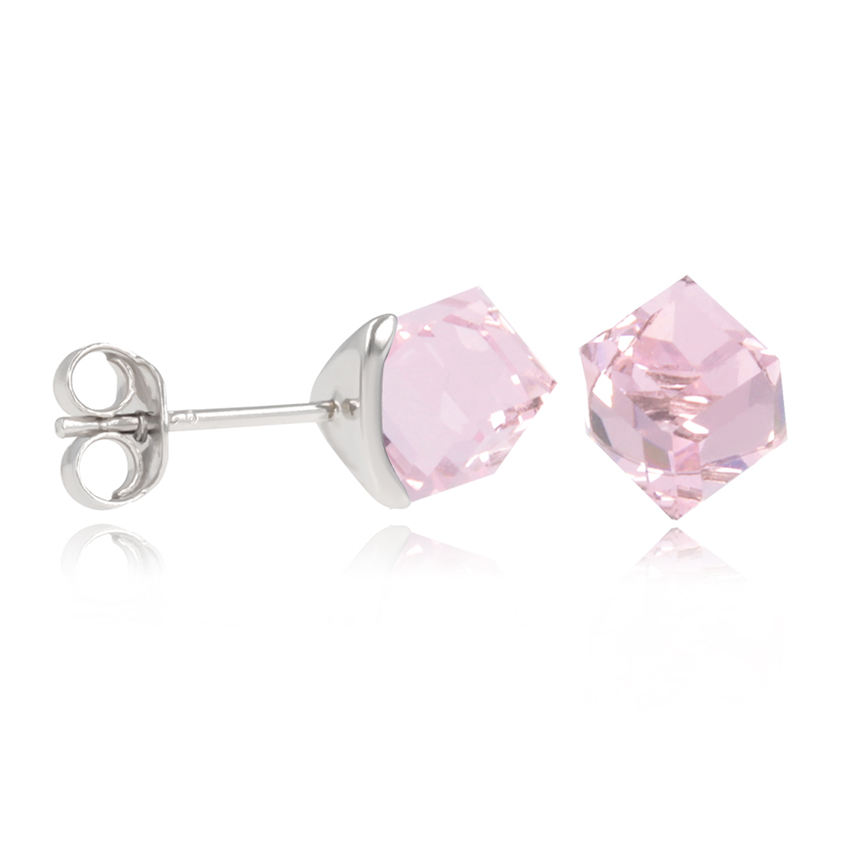 Boucles Argent \'Cubes de Cristal\' rose argenté (rhodié) - 4 mm - [R1950]