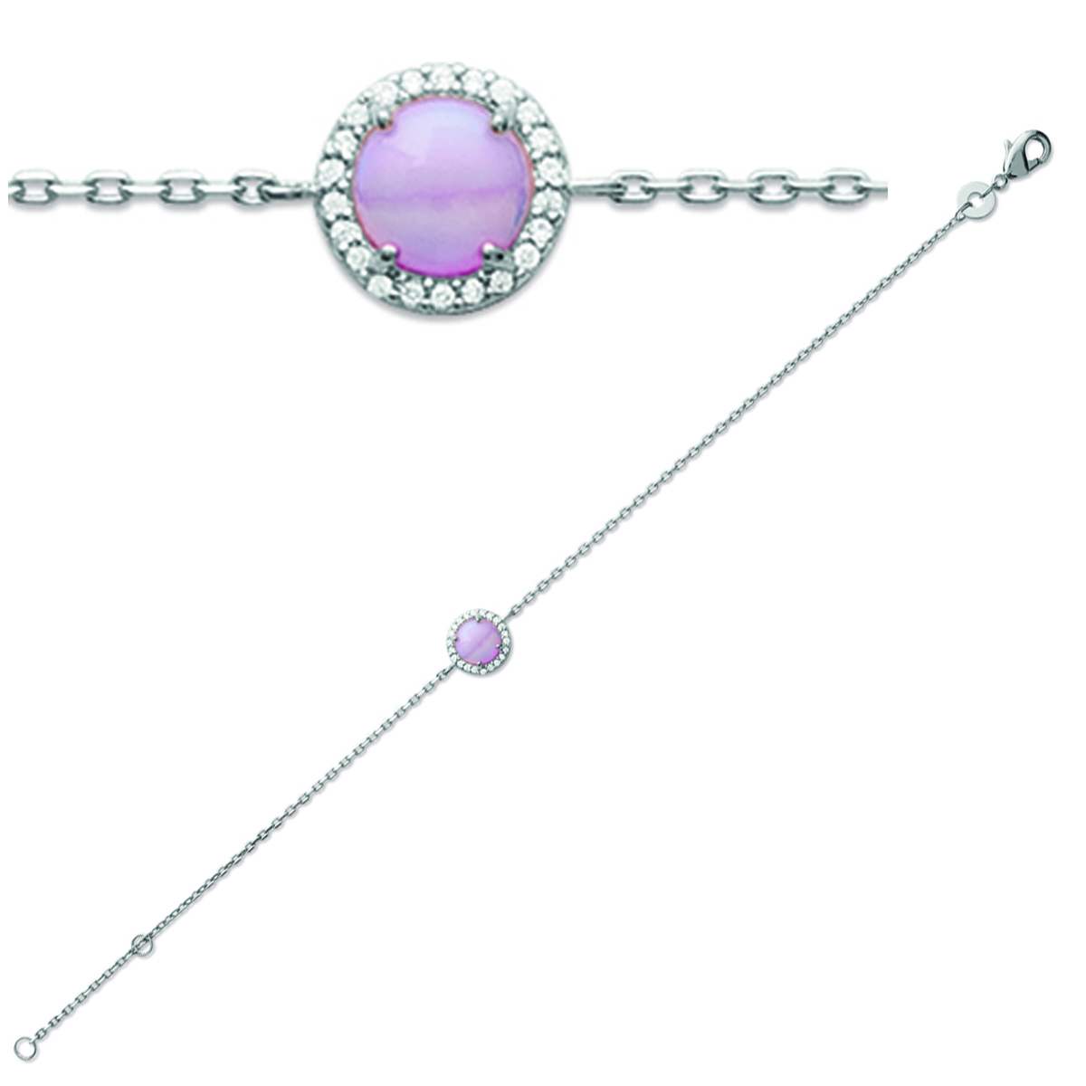 Bracelet argent \'Princesse Opale\' rose argenté (rhodié) - 8 mm - [P0193]