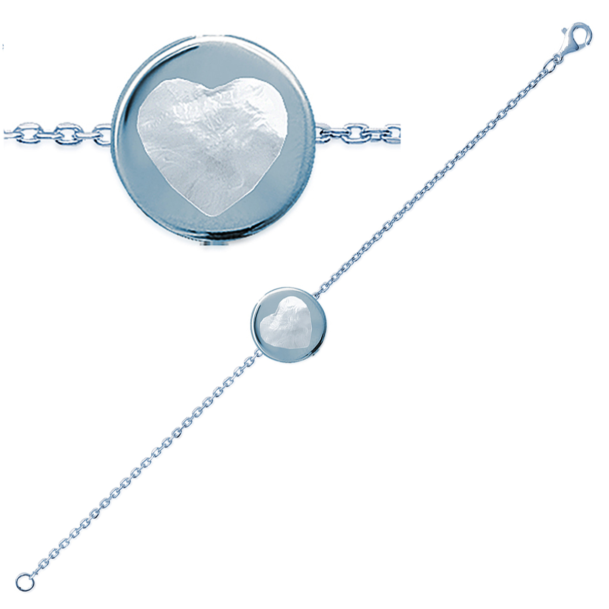 Bracelet Argent \'Sagesse\' blanc argenté (nacre) - 16 mm - [F0038]