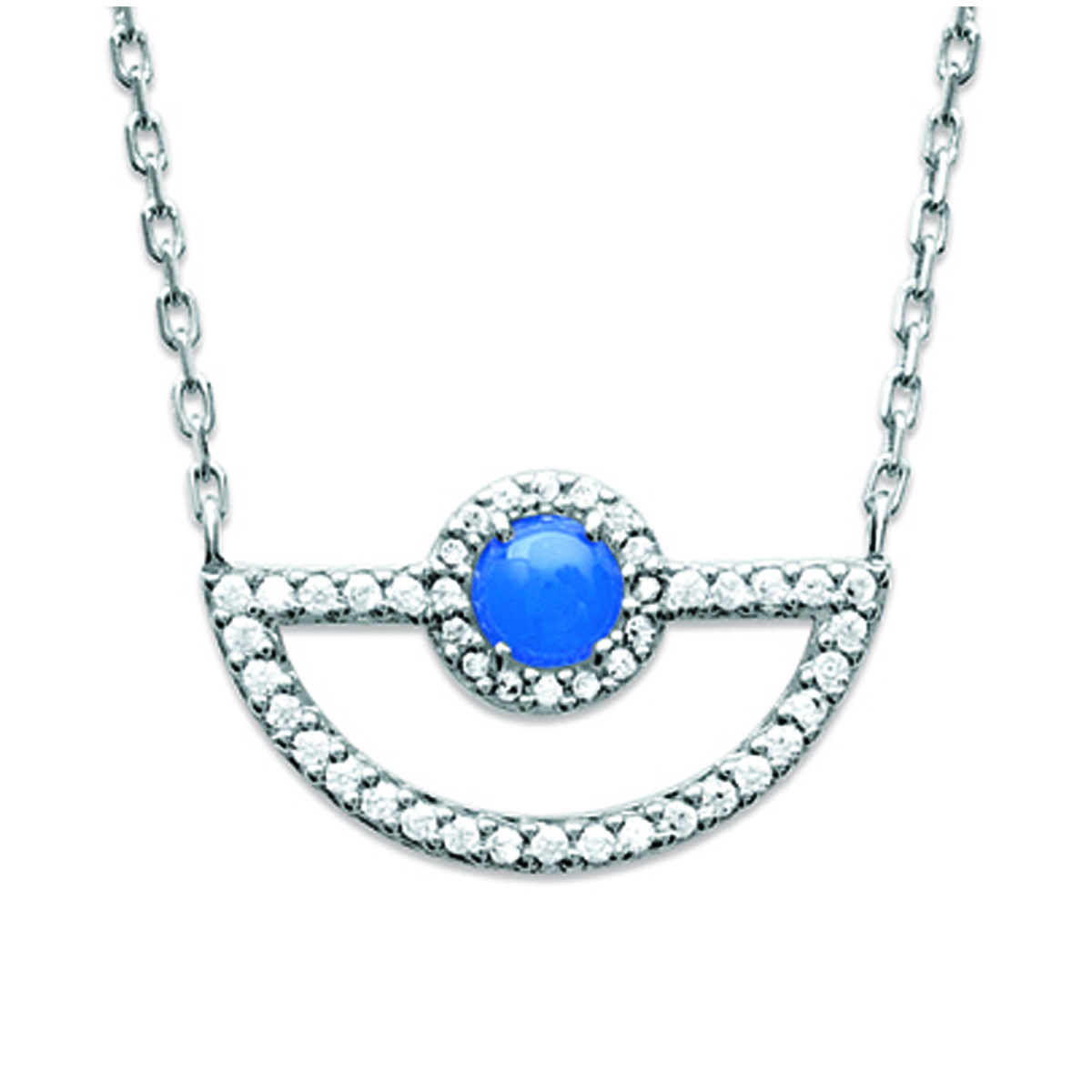 Collier argent \'Princesse Opale\' bleu argenté (rhodié) - 19x10 mm - [P0197]