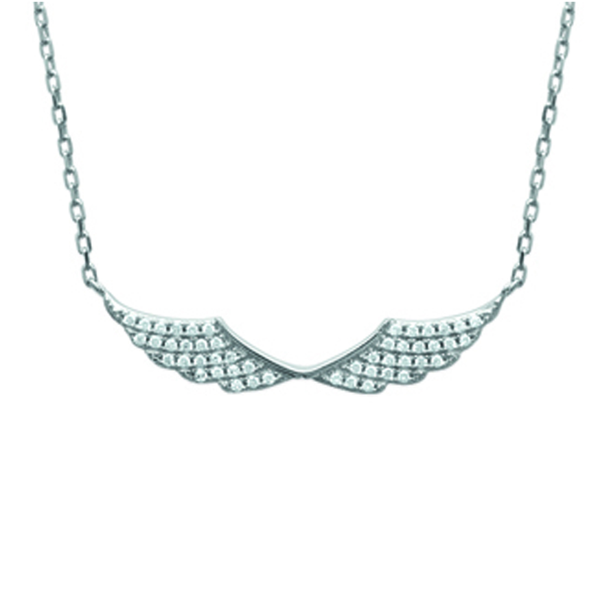 Collier Argent \'Les Ailes d\'Ange\' blanc argenté (rhodié) - 33x7 mm - [N1807]