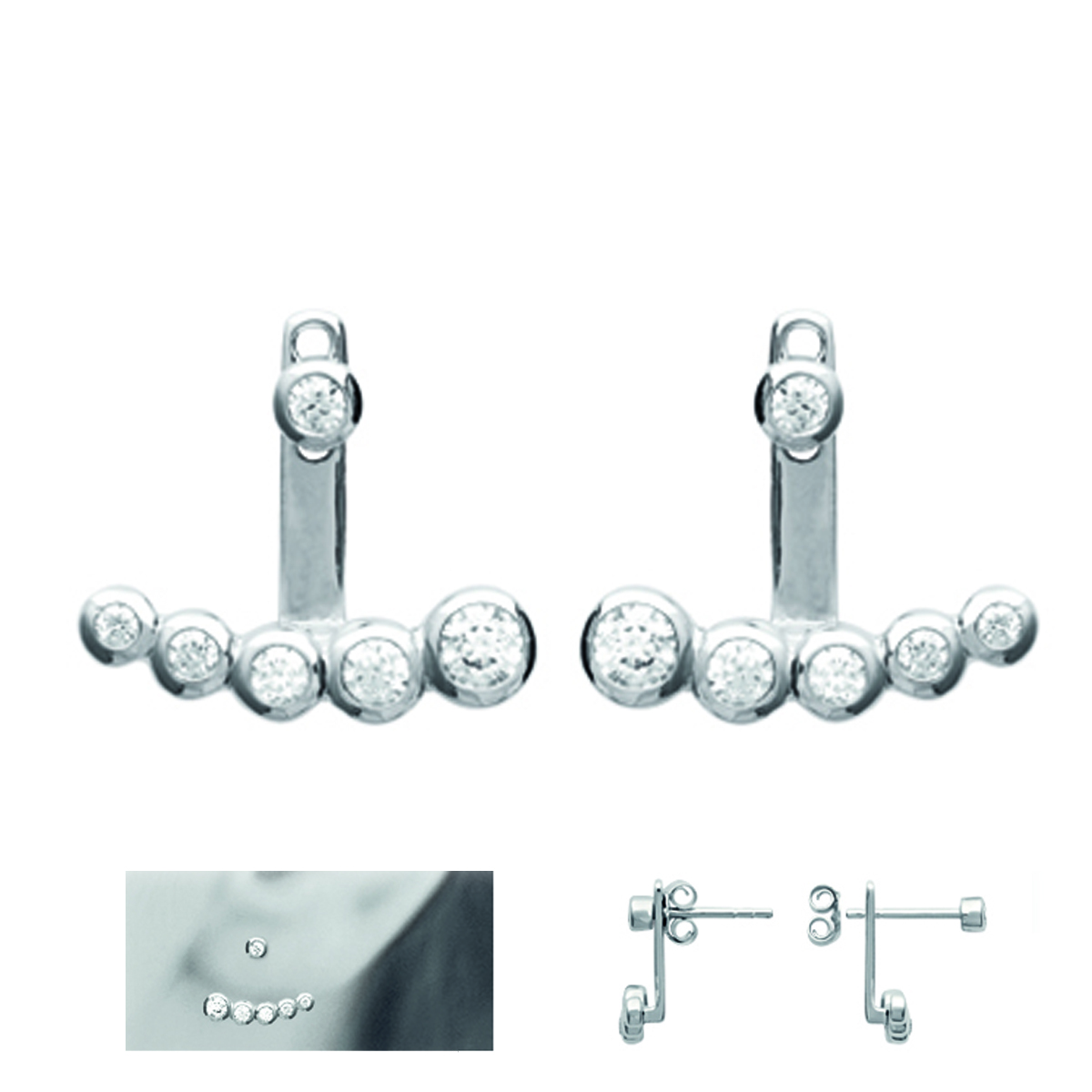 Boucles contours de lobes argent \'Sissi\' blanc - [N1809]