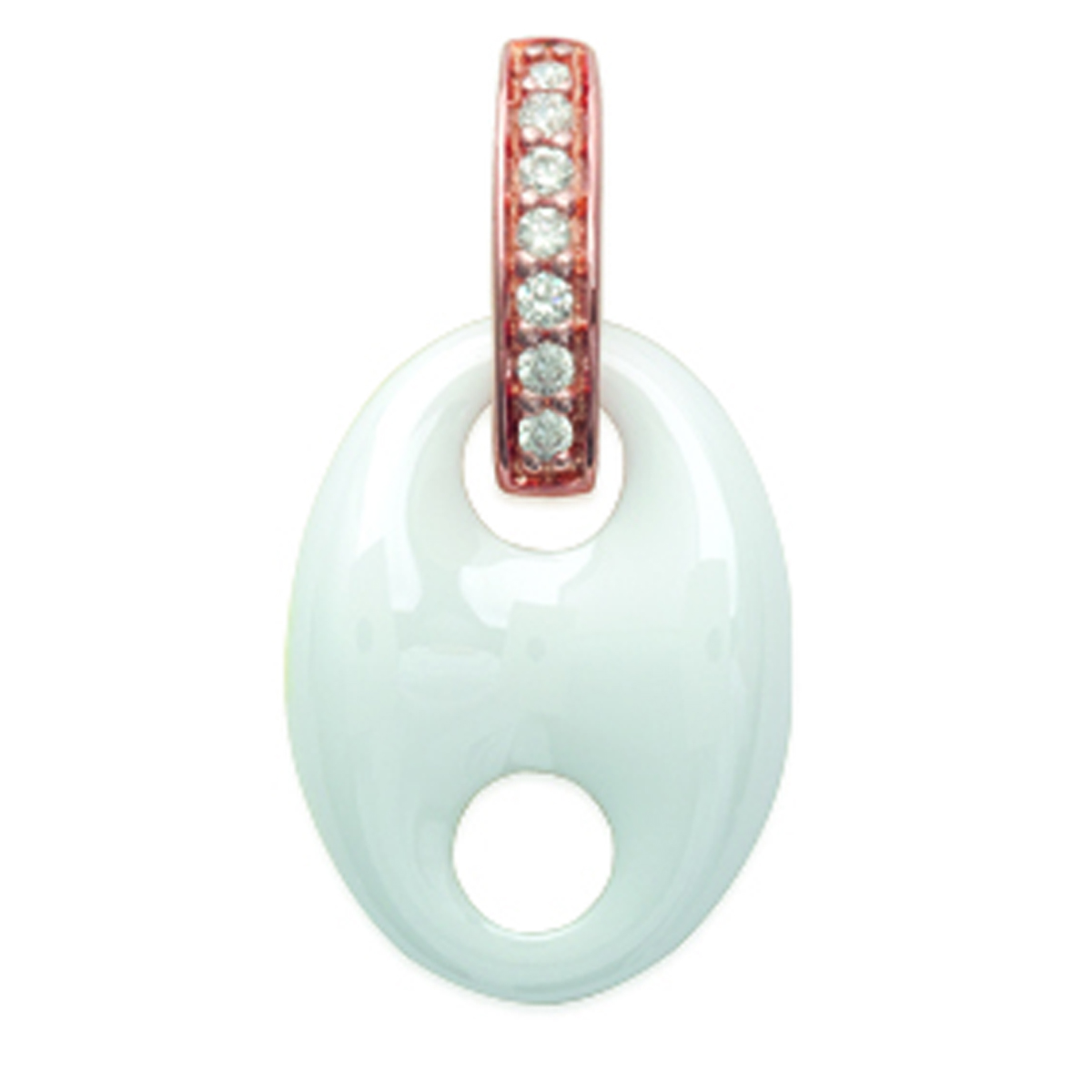 Pendentif plaqué or \'Grain de Café\' céramique blanc rosé - 14x10 mm - [K7709]