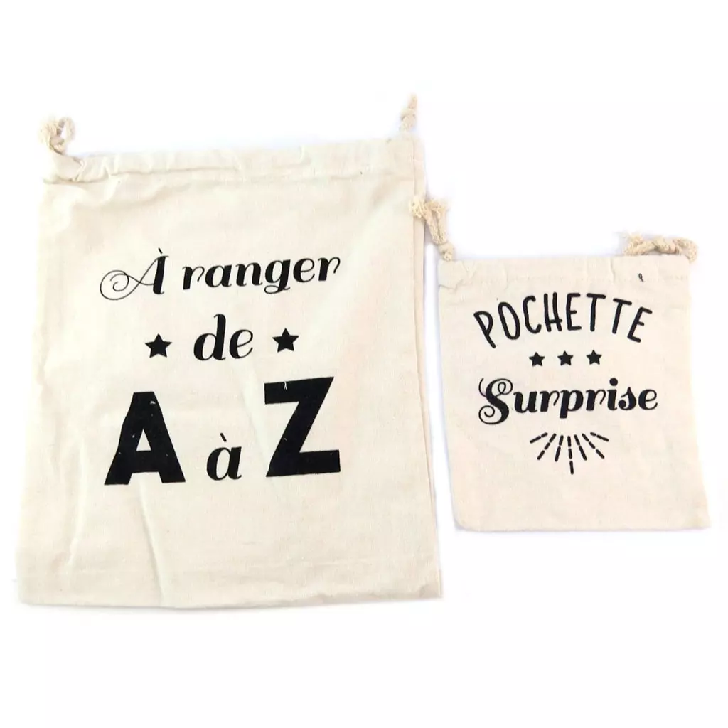 les trésors de lily Pochettes de rangements coton 'Messages' beige ( A ranger de A à Z Pochette Surprise) 32x27 cm et 16x186 cm [P5794]