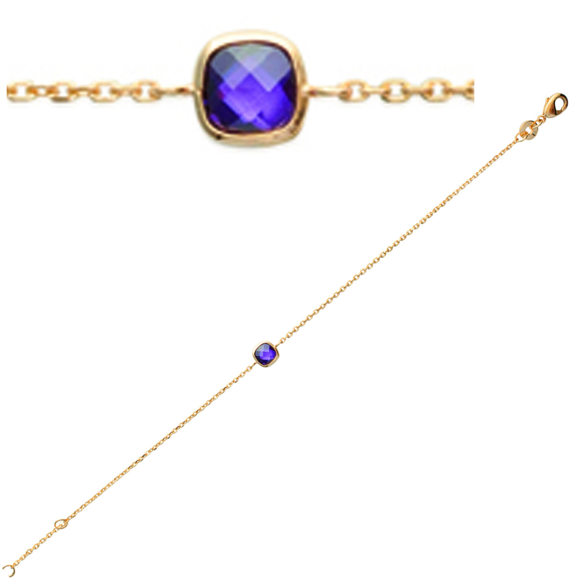 Bracelet Plaqué Or \'Unique\' améthyste doré - 6x6 mm - [K7766]
