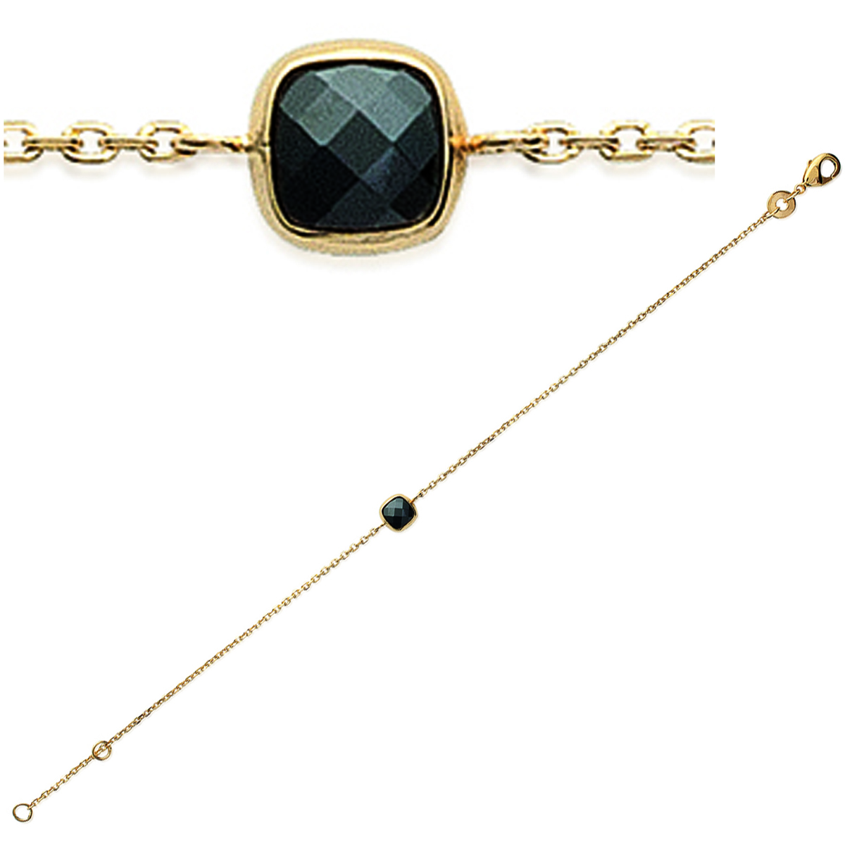 Bracelet Plaqué Or \'Unique\' noir doré - 6x6 mm - [K7768]
