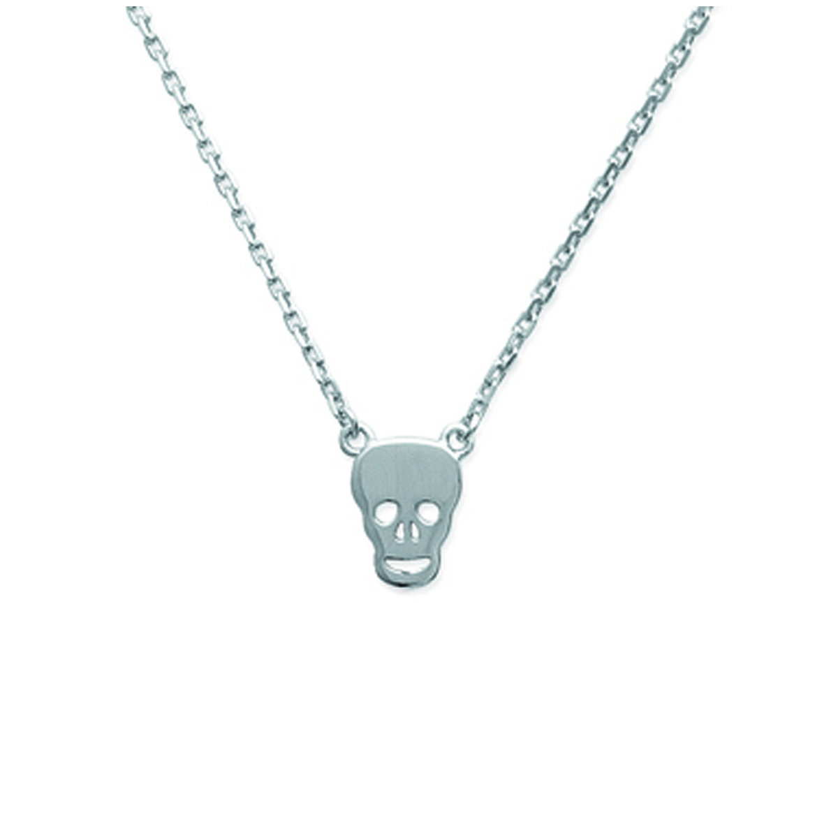 Collier Argent \'Tête de Mort\' argenté (rhodié) - 10x7 mm - [K7790]