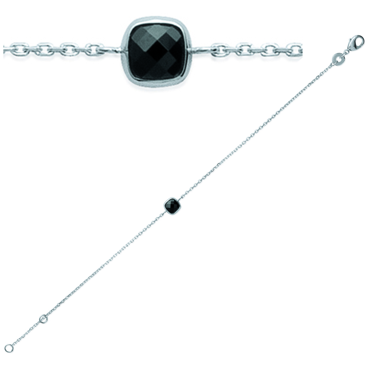 Bracelet Argent \'Unique\' noir argenté (rhodié) - 6 mm - [K7795]