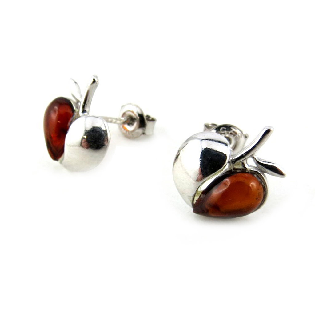 Boucles Argent \'Pomme d\'Amour\' ambre cognac (rhodié)  - [N1945]