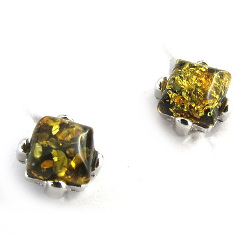 Boucles Argent \'Inspiration\' ambre verte (rhodié) - 6 mm - [N1989]