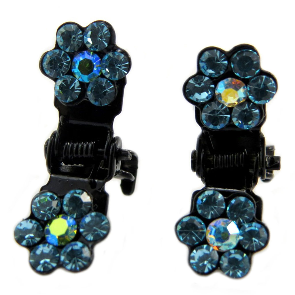 Paire minis pinces \'Sissi\' turquoise (fleurs) - 8 mm - [P5931]