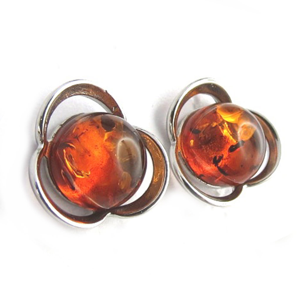 Boucles Argent \'Inspiration\' ambre cognac (rhodié)  - [N2235]