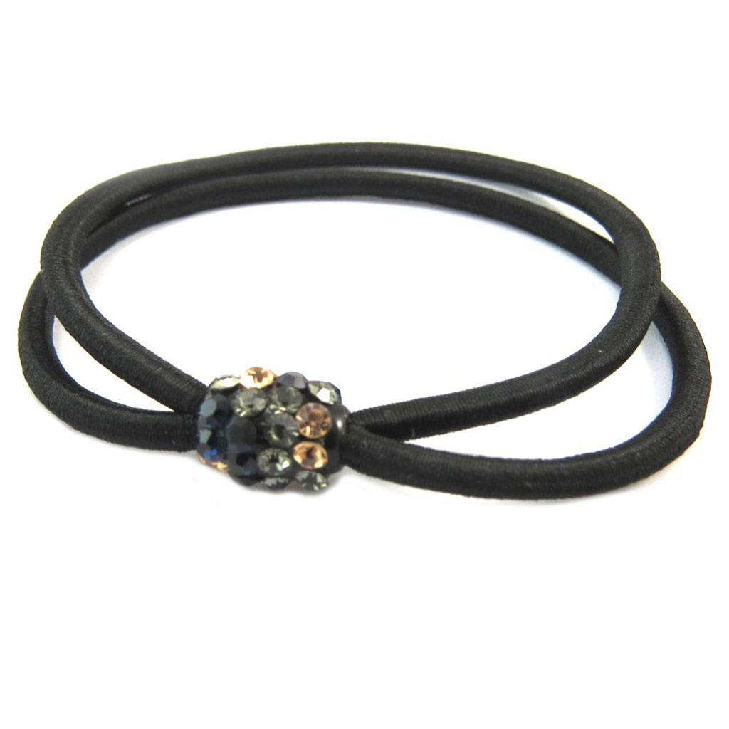 Elastique / Chouchou créateur \'Sissi\' bleu beige noir (strass) - 10x8 mm - [P6092]