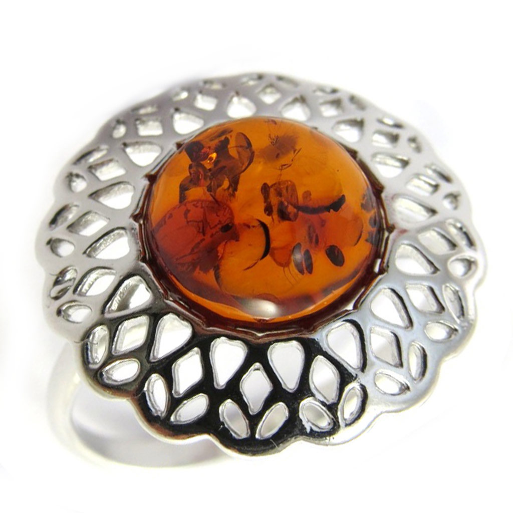 Bague Argent \'Inspiration\' ambre (rhodié) - [N2572]