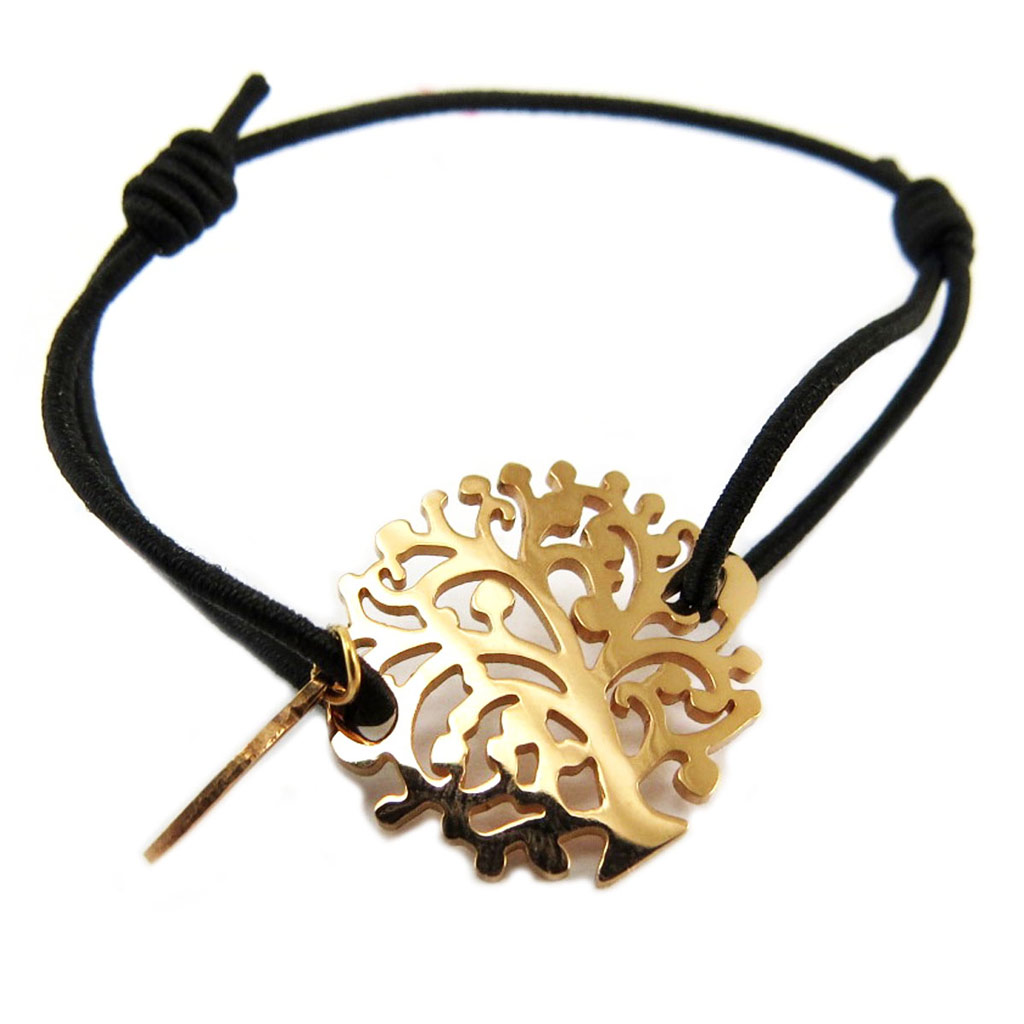 Bracelet ethnique acier \'Arbre de Vie\' doré rosé (gold pink) noir - 20x18 mm - [P6587]