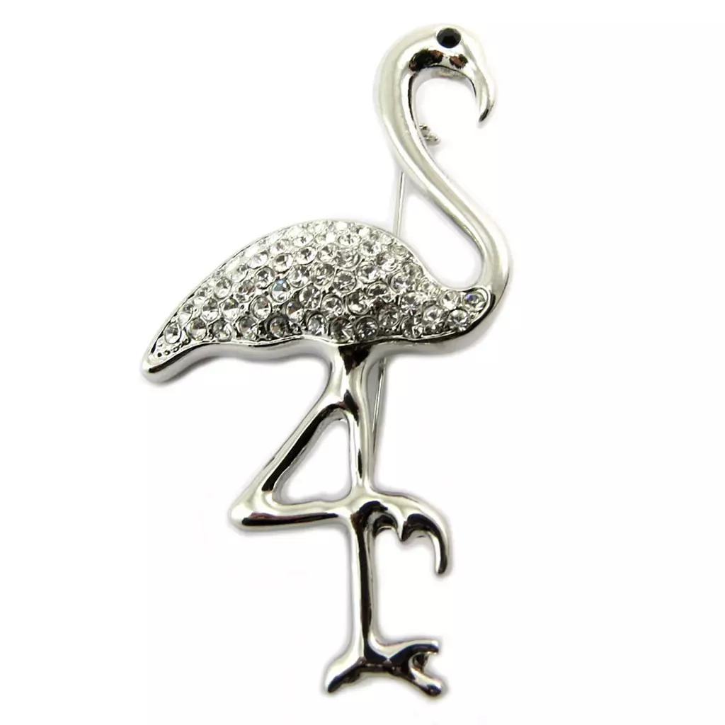 les trésors de lily Broche Créateur 'Flamant Rose' blanc argenté 70x40 mm [P6845]